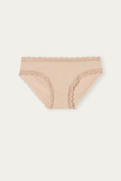 Beige Cotton And Lace Briefs, , large image number 2