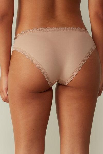 Beige Cotton And Lace Briefs, , large image number 3