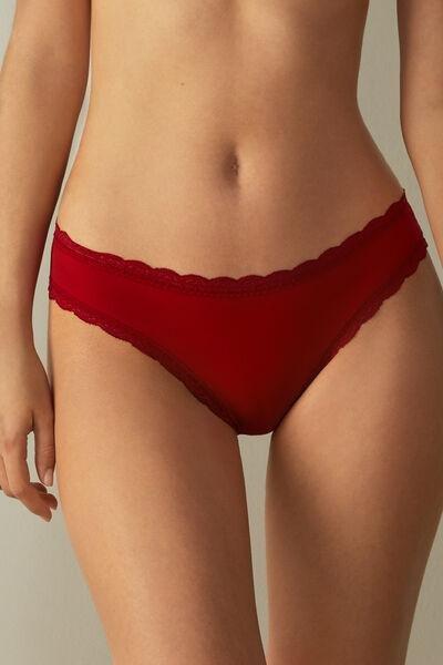 Red Cotton And Lace Briefs, , medium