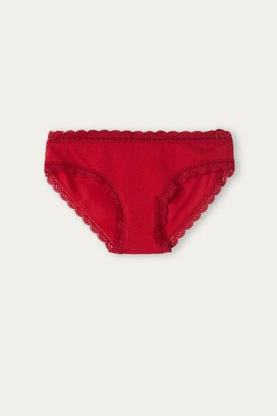 Red Cotton And Lace Briefs, , large image number 2