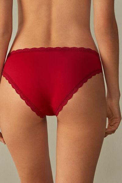 Red Cotton And Lace Briefs, , large image number 3