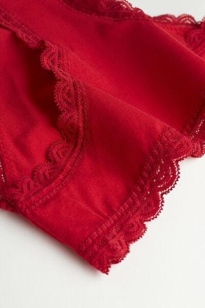 Red Cotton And Lace Briefs, , large image number 4