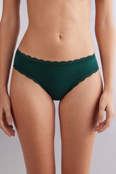 Intimissimi Green Velvet Cotton And Lace Briefs