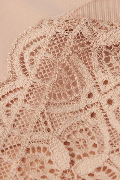 HONEY SOFT BEIGE Ultralight Microfibre and Lace High-Waisted Briefs, , large image number 4