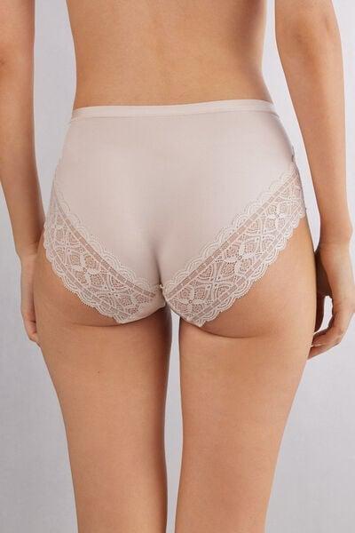 Cream Ultralight High-Waisted Lace Briefs, Silk, large image number 2