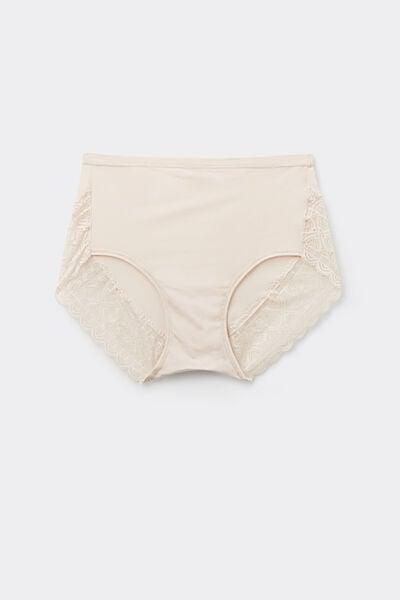 Cream Ultralight High-Waisted Lace Briefs, Silk, large image number 3