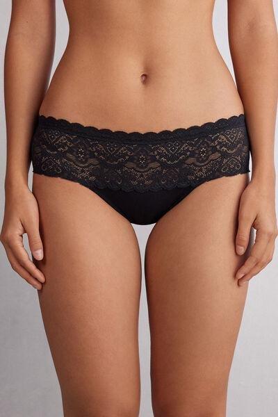 Black Lace And Cotton Knickers, , large image number 0