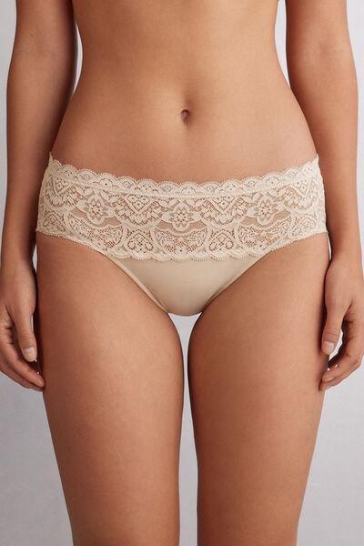 Cream Lace And Cotton Knickers, , large image number 0