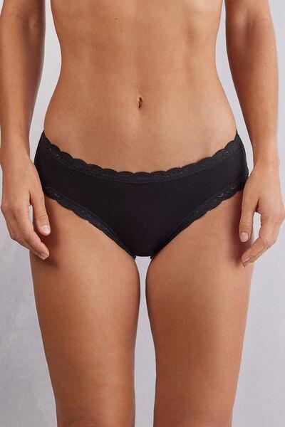 Black Cotton And Lace Briefs, , medium