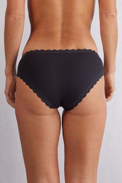 Black Cotton And Lace Briefs, , large image number 2