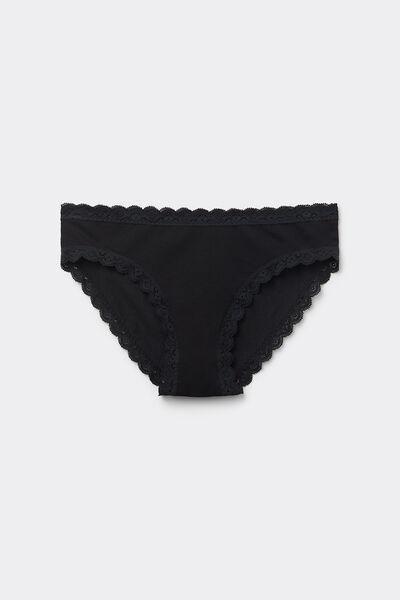Black Cotton And Lace Briefs, , large image number 4
