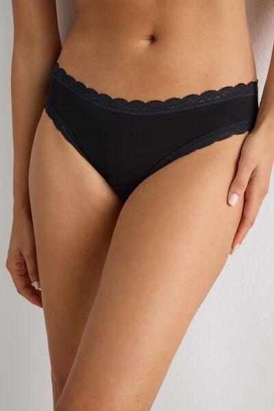 Black Cotton And Lace Briefs, Black, large image number 5