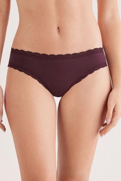Burgundy Romantic Lace Trim Knickers, 5601_028K, large image number 1