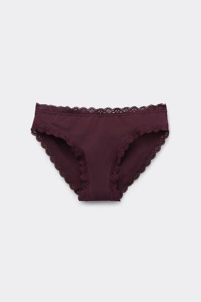 Burgundy Romantic Lace Trim Knickers, 5601_028K, large image number 3