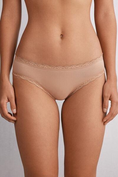 Beige Cotton And Lace Knickers, , medium