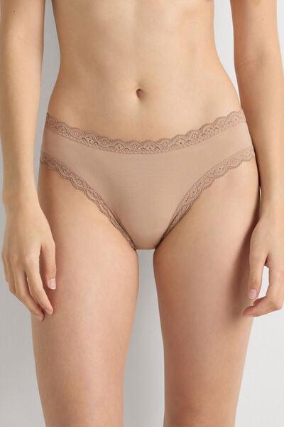 Beige Cotton And Lace Knickers, Soft Beige, large image number 1