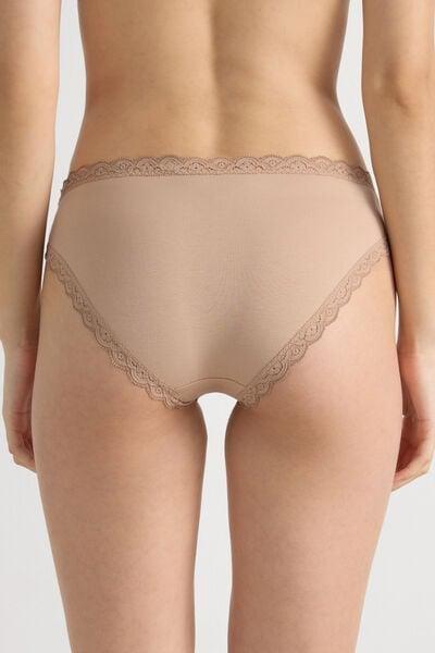 Beige Cotton And Lace Knickers, Soft Beige, large image number 2