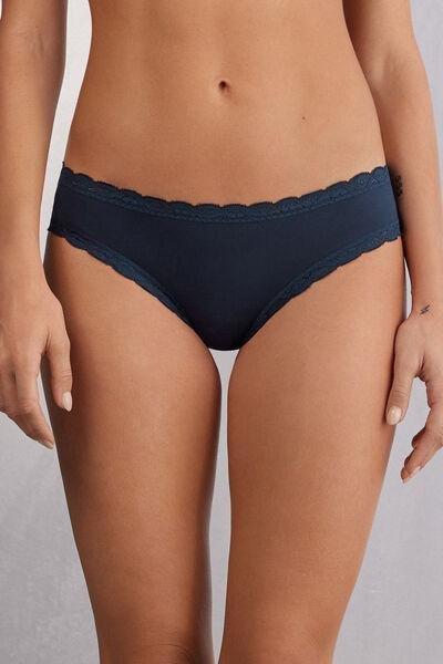 INTENSE BLUE Cotton and Lace Knickers, , medium