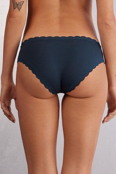 INTENSE BLUE Cotton and Lace Knickers, , large image number 2