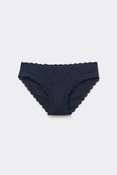 INTENSE BLUE Cotton and Lace Knickers, , large image number 4