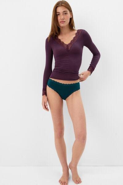 Green Lightweight Cotton And Lace Knickers, 5601_187K, large image number 3