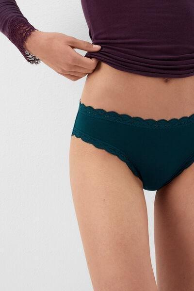 Green Lightweight Cotton And Lace Knickers, 5601_187K, large image number 4
