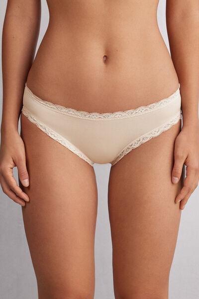 Cream Cotton And Lace Panties, , large image number 0
