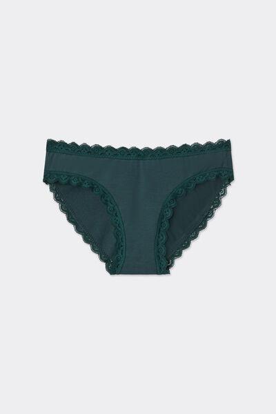 Green Lightweight Cotton And Lace Knickers, 5601_254K, large image number 0