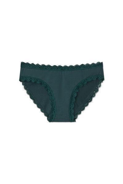 Green Lightweight Cotton And Lace Knickers, 5601_254K, large image number 1