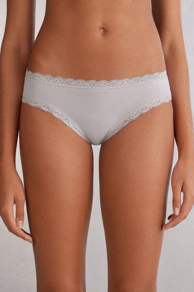 Grey Cotton And Lace Knickers, , large image number 0
