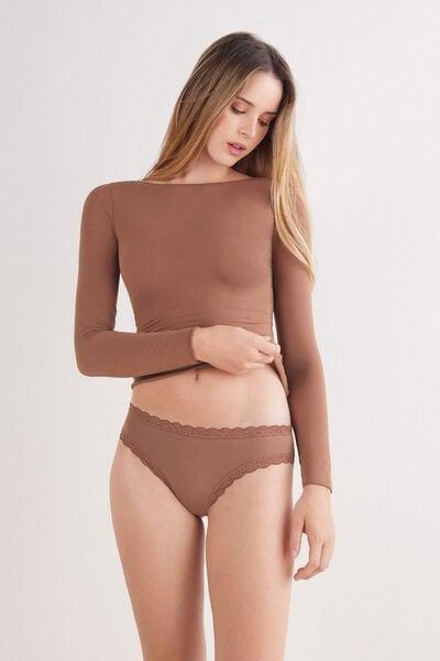 Beige Cotton And Lace Knickers, Brown Mocha, large image number 0