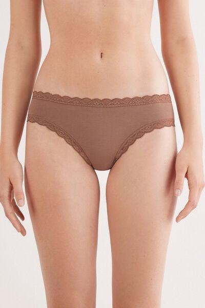 Beige Cotton And Lace Knickers, Brown Mocha, large image number 1