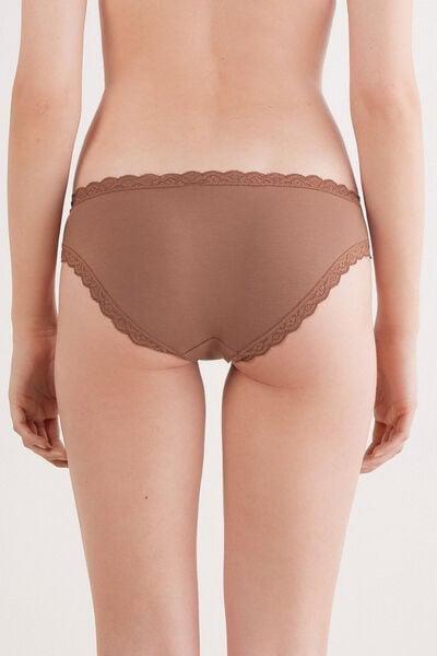 Beige Cotton And Lace Knickers, Brown Mocha, large image number 2