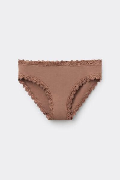 Beige Cotton And Lace Knickers, Brown Mocha, large image number 3