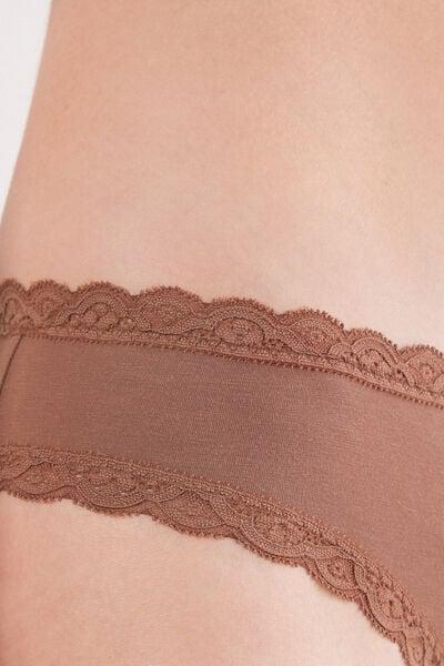 Beige Cotton And Lace Knickers, Brown Mocha, large image number 5