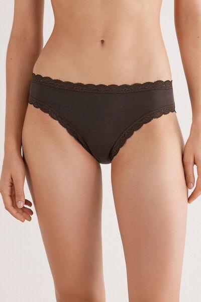 Brown Cotton And Lace Knickers, , large image number 0