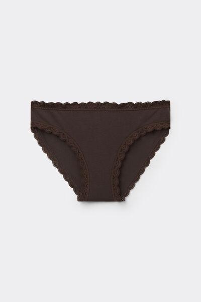 Brown Cotton And Lace Knickers, , large image number 1