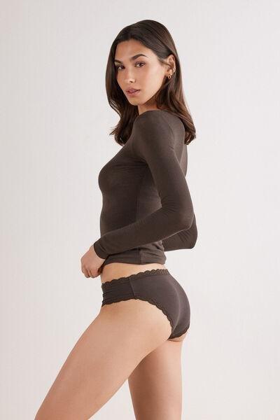 Brown Cotton And Lace Knickers, , large image number 2