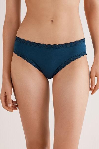 Blue Cotton And Lace Knickers, 5601_937J, large image number 2