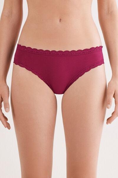 Red Cotton And Lace Knickers, , large image number 0