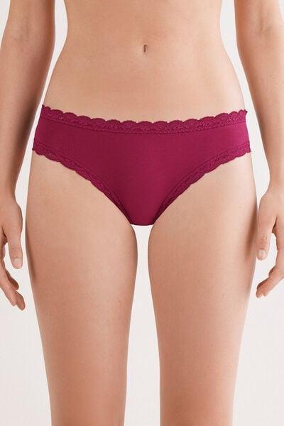 Red Cotton And Lace Knickers, 5601_940J, large image number 1