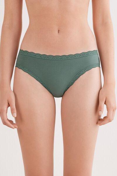 Green Cotton And Lace Knickers, 5601_941J, large image number 1