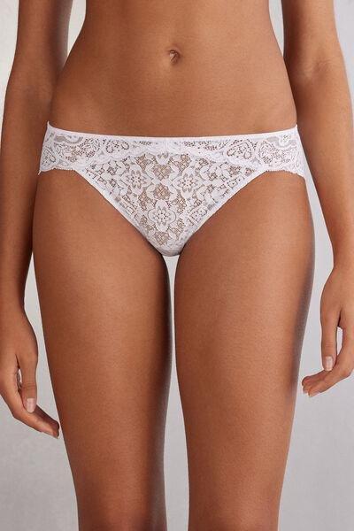 White Low-Rise Lace Knickers, White, large image number 0