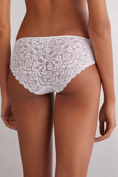 White Low-Rise Lace Knickers, White, large image number 3