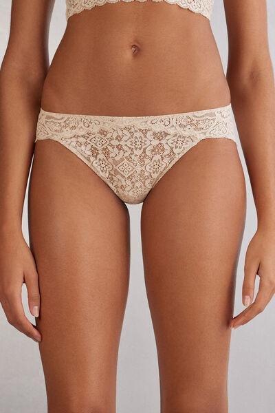 Cream Low-Rise Lace Knickers, , medium