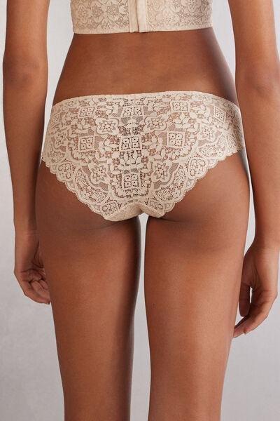 Cream Low-Rise Lace Knickers, , large image number 3