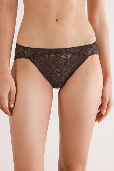 Mocha Brown Low-Rise Lace Knickers, 5601_705J, large image number 1