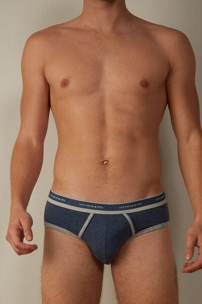 سروال قصير سوبيما سترتش من القطن مع ت"اصيل الشعار مزيج أزرق جينز / رمادي "اتح   ، رجالي, Denim Blue Blend/light Grey Blend, large image number 1