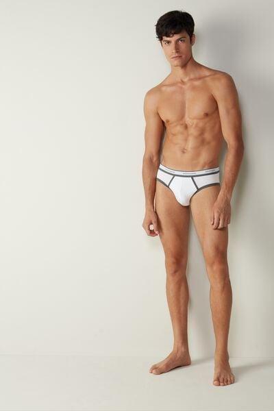White Stretch Supima Cotton Briefs, White/graphite Blend, large image number 0