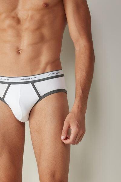 White Stretch Supima Cotton Briefs, White/graphite Blend, large image number 1